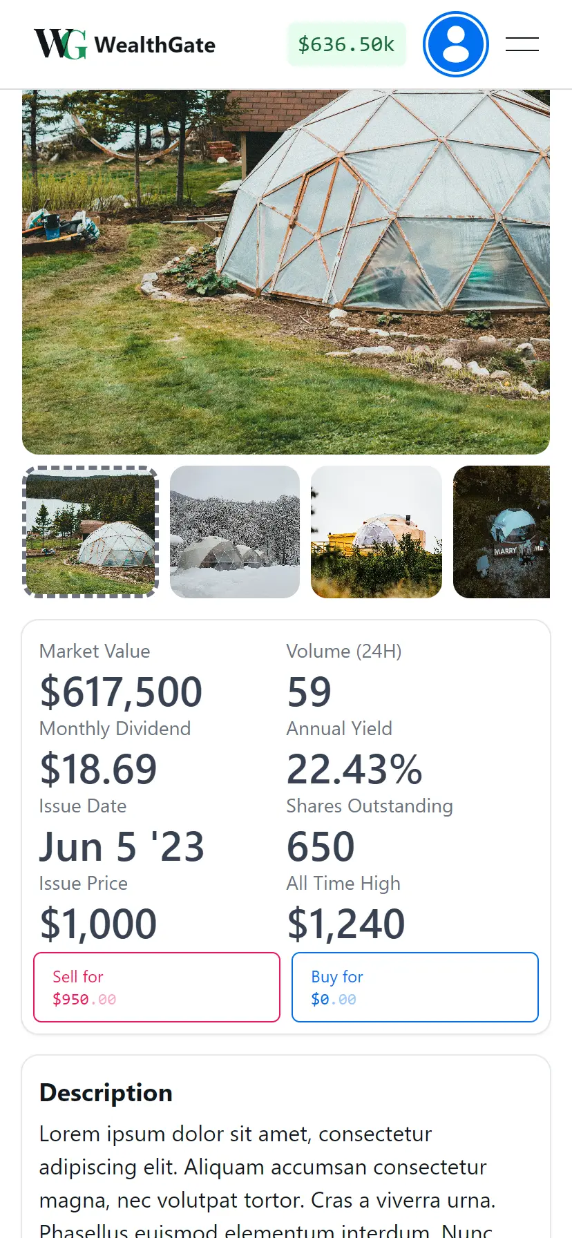screenshot demo of WealthGate app